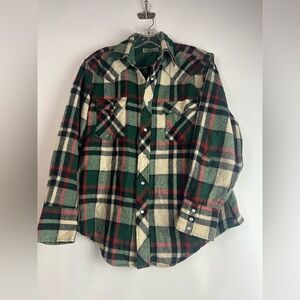 Vintage 70s Wool Plaid Lined Shirt Jacket Contender Brand Made in Korea | Size S